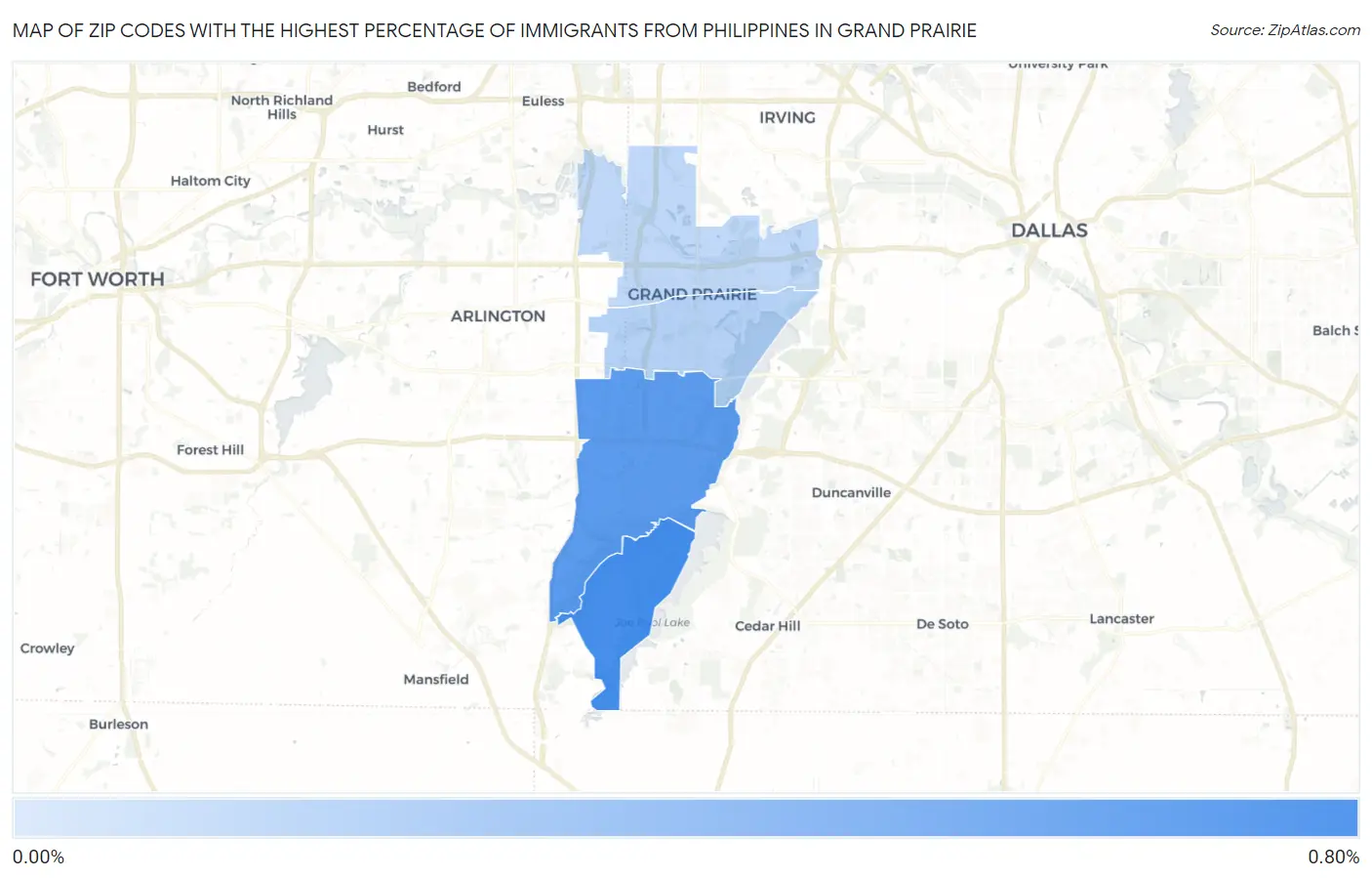 Zip Codes with the Highest Percentage of Immigrants from Philippines in Grand Prairie Map