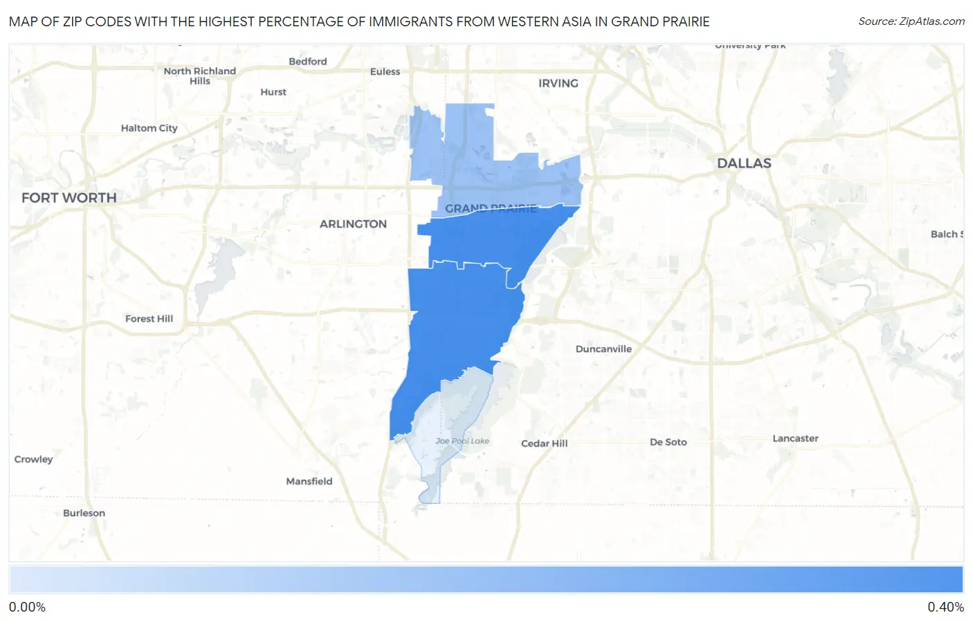Zip Codes with the Highest Percentage of Immigrants from Western Asia in Grand Prairie Map
