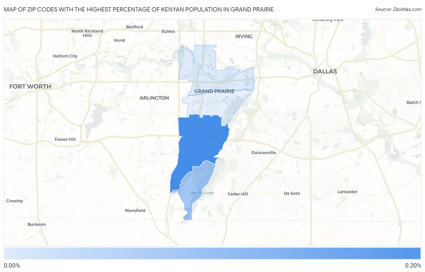 Zip Codes with the Highest Percentage of Kenyan Population in Grand Prairie Map