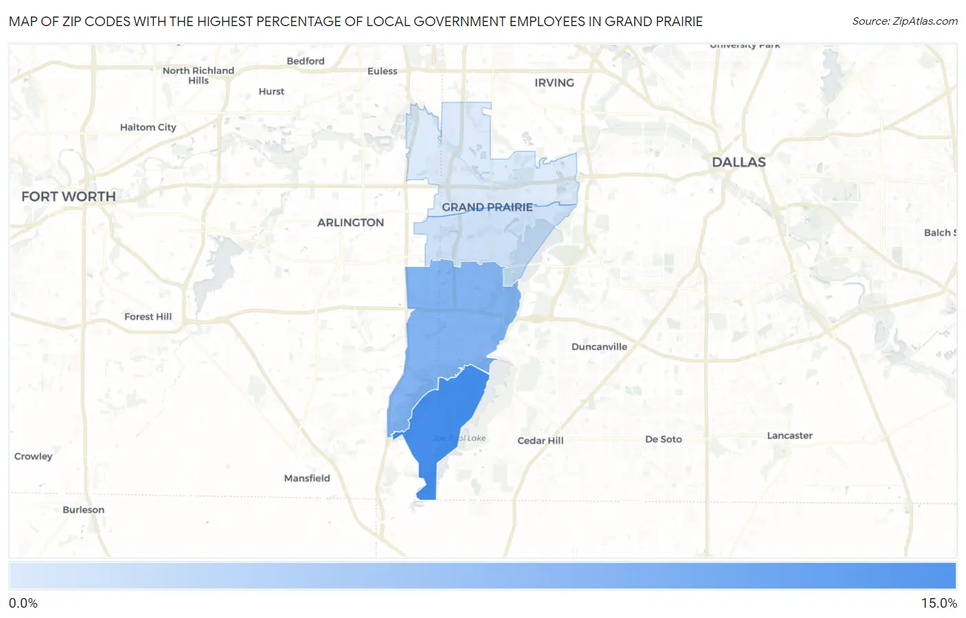 Zip Codes with the Highest Percentage of Local Government Employees in Grand Prairie Map
