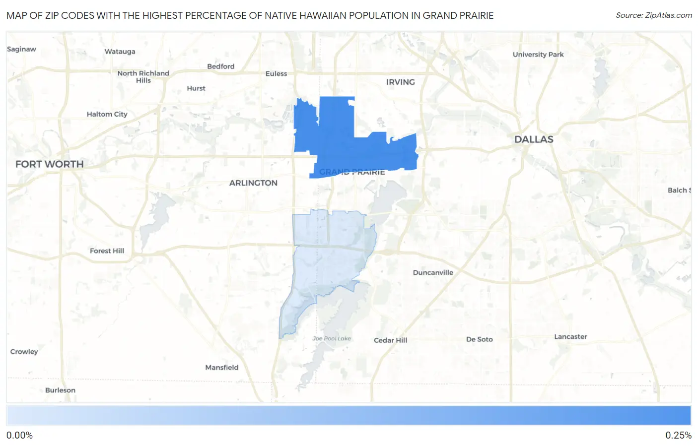 Zip Codes with the Highest Percentage of Native Hawaiian Population in Grand Prairie Map
