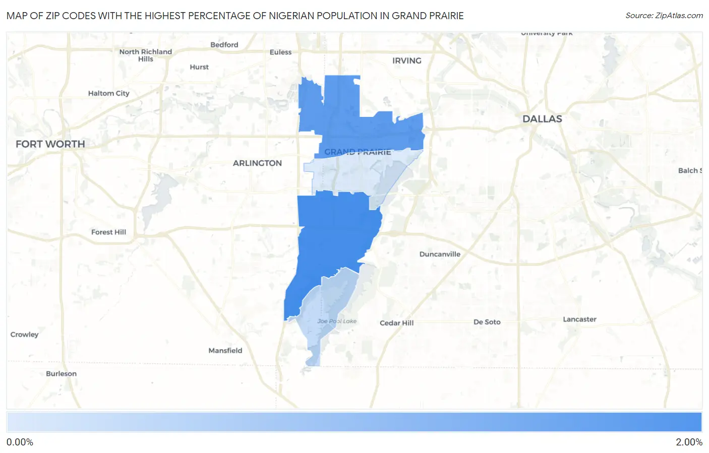 Zip Codes with the Highest Percentage of Nigerian Population in Grand Prairie Map