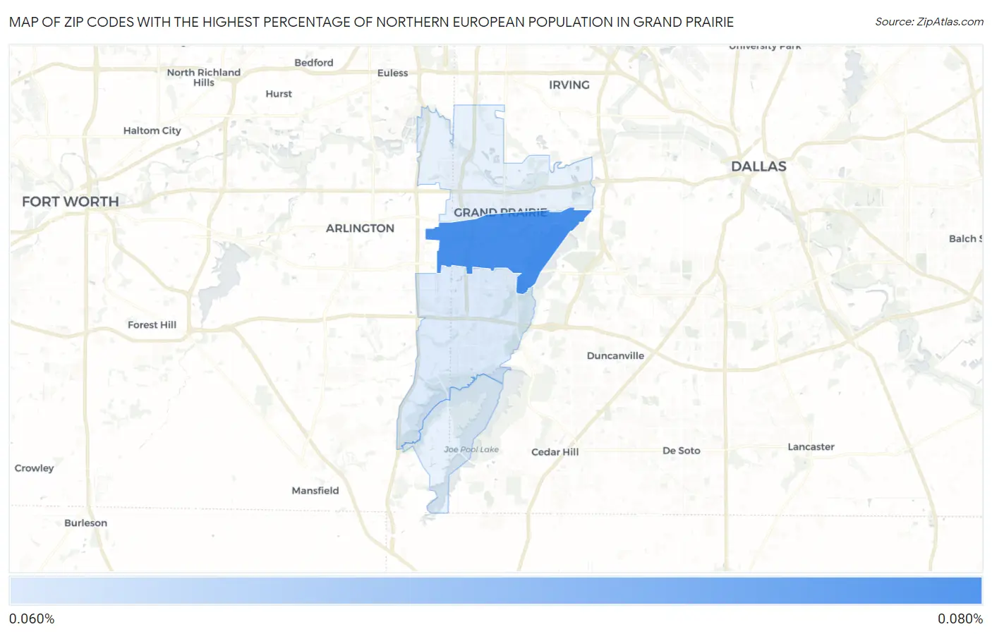 Zip Codes with the Highest Percentage of Northern European Population in Grand Prairie Map