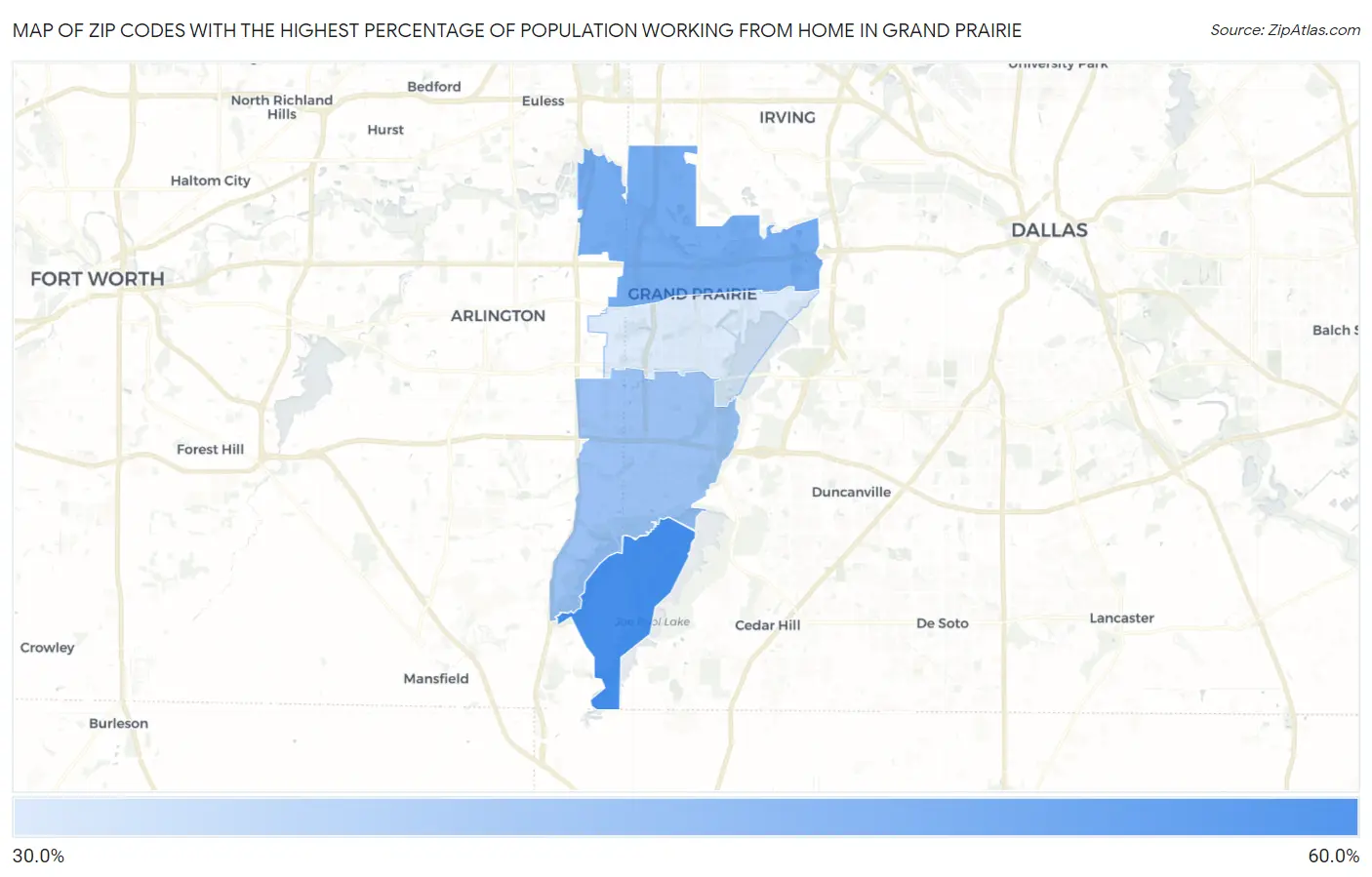 Zip Codes with the Highest Percentage of Population Working from Home in Grand Prairie Map