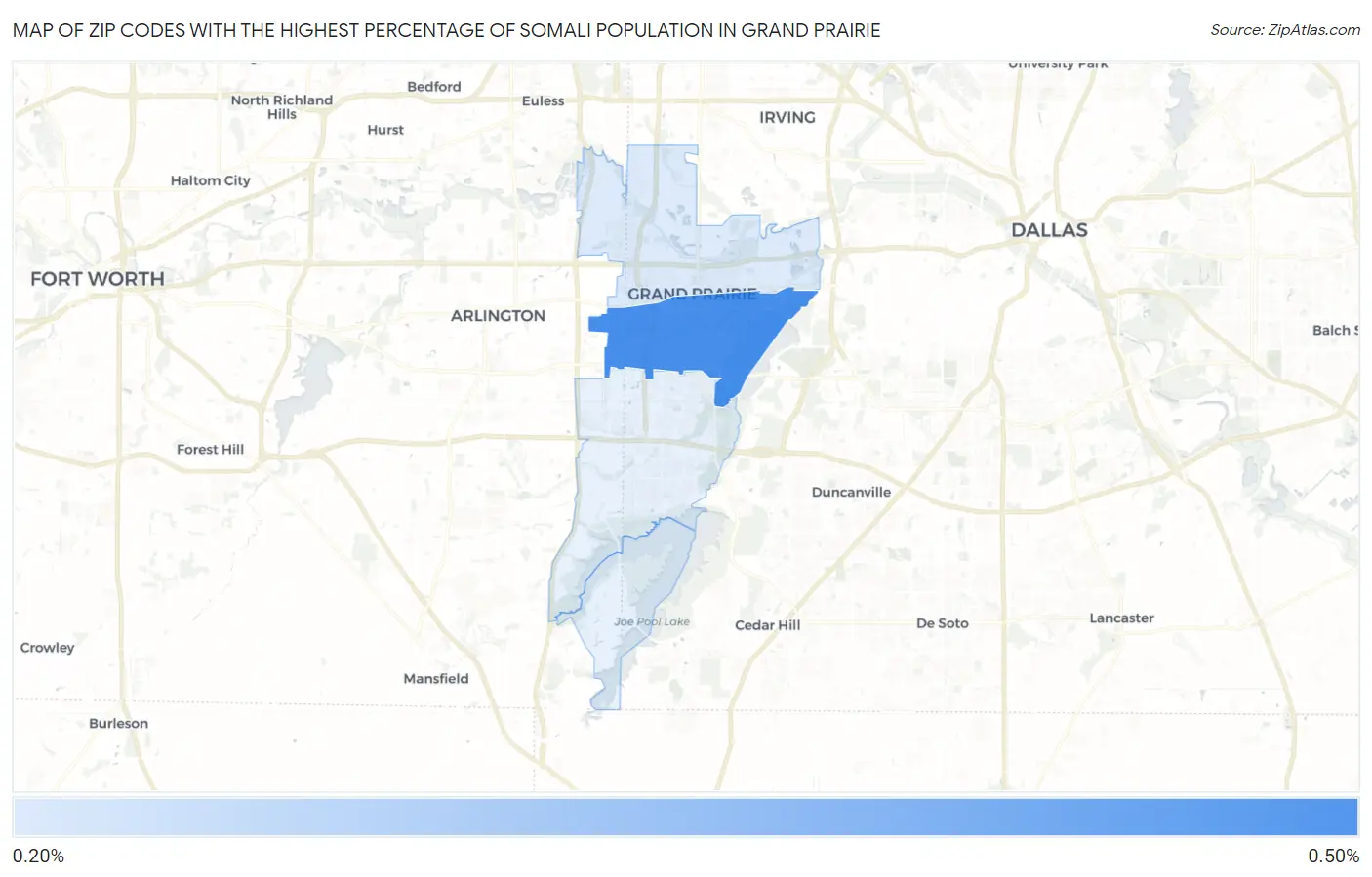 Zip Codes with the Highest Percentage of Somali Population in Grand Prairie Map