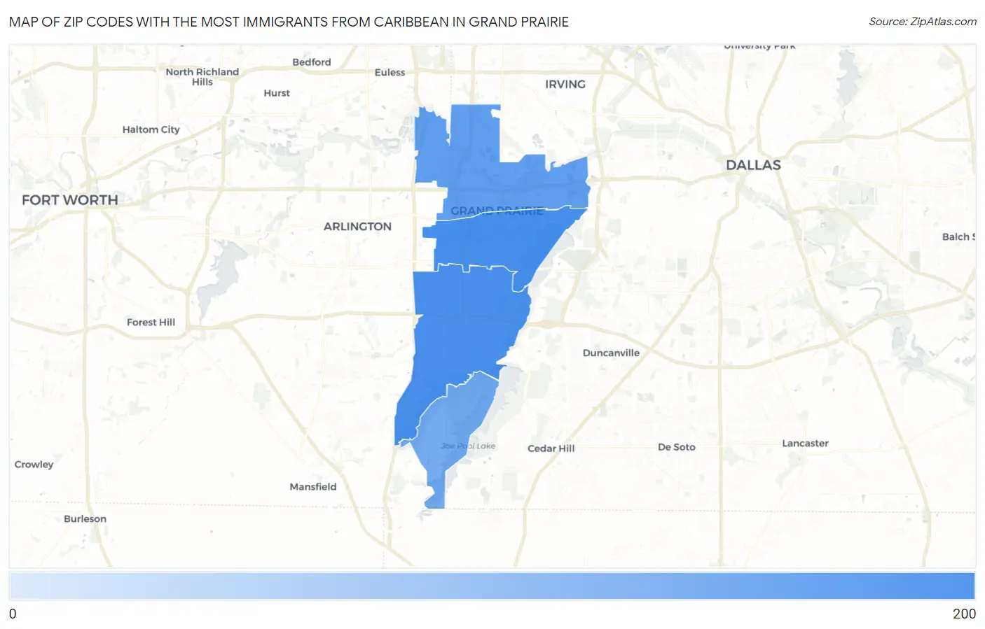 Zip Codes with the Most Immigrants from Caribbean in Grand Prairie Map