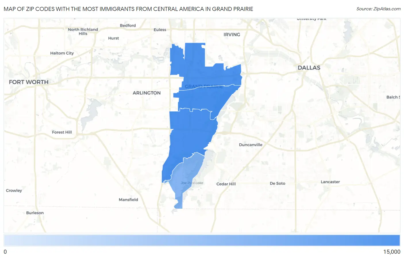Zip Codes with the Most Immigrants from Central America in Grand Prairie Map