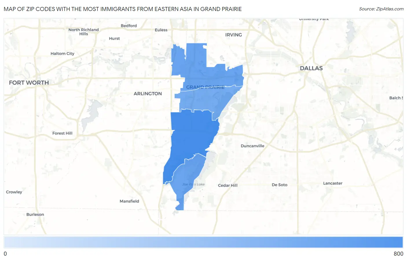 Zip Codes with the Most Immigrants from Eastern Asia in Grand Prairie Map