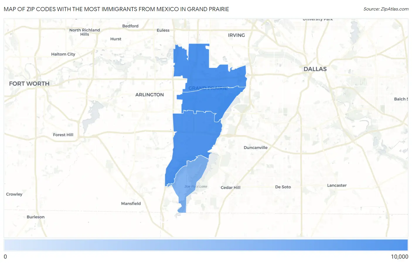 Zip Codes with the Most Immigrants from Mexico in Grand Prairie Map