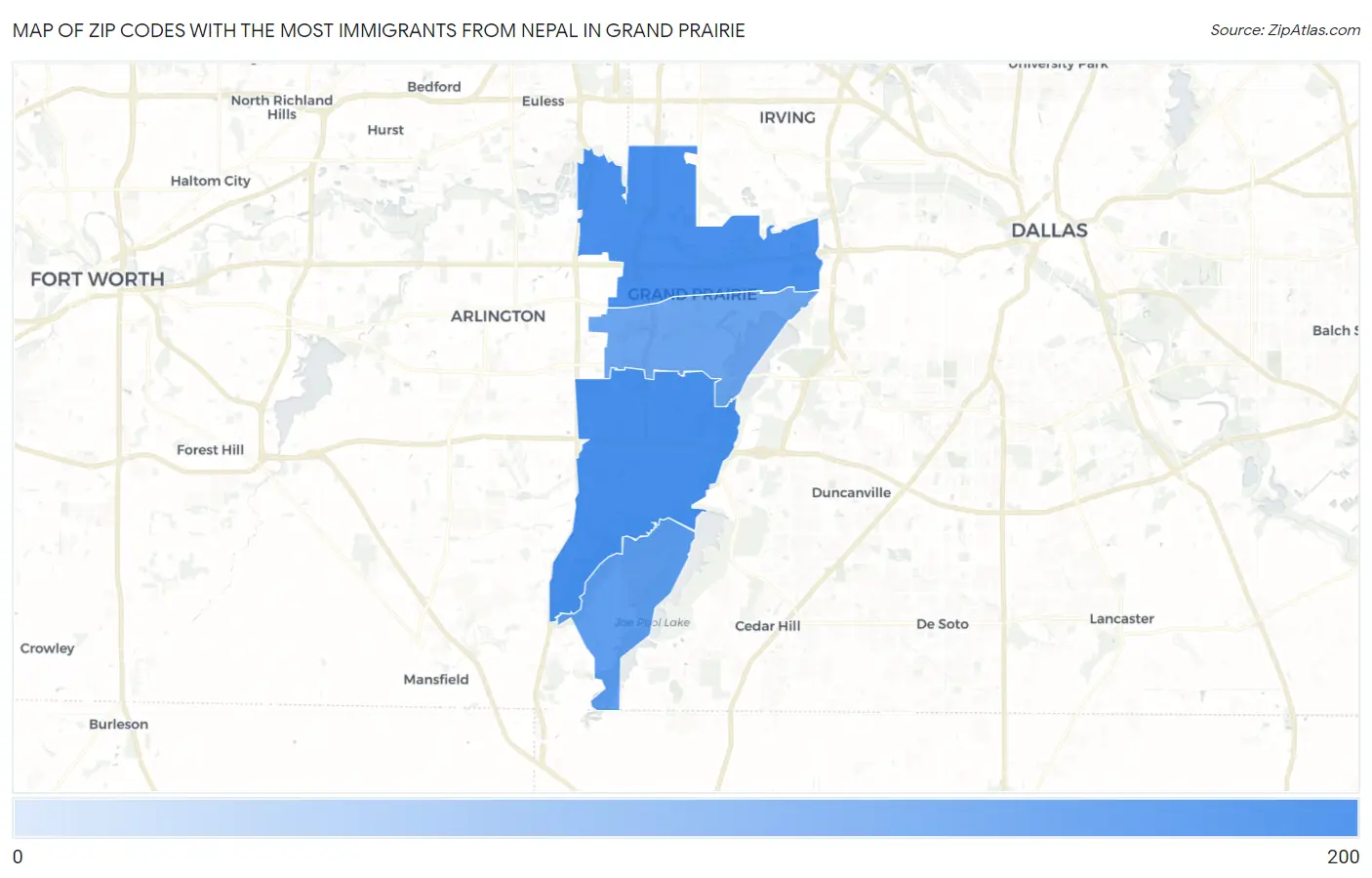 Zip Codes with the Most Immigrants from Nepal in Grand Prairie Map