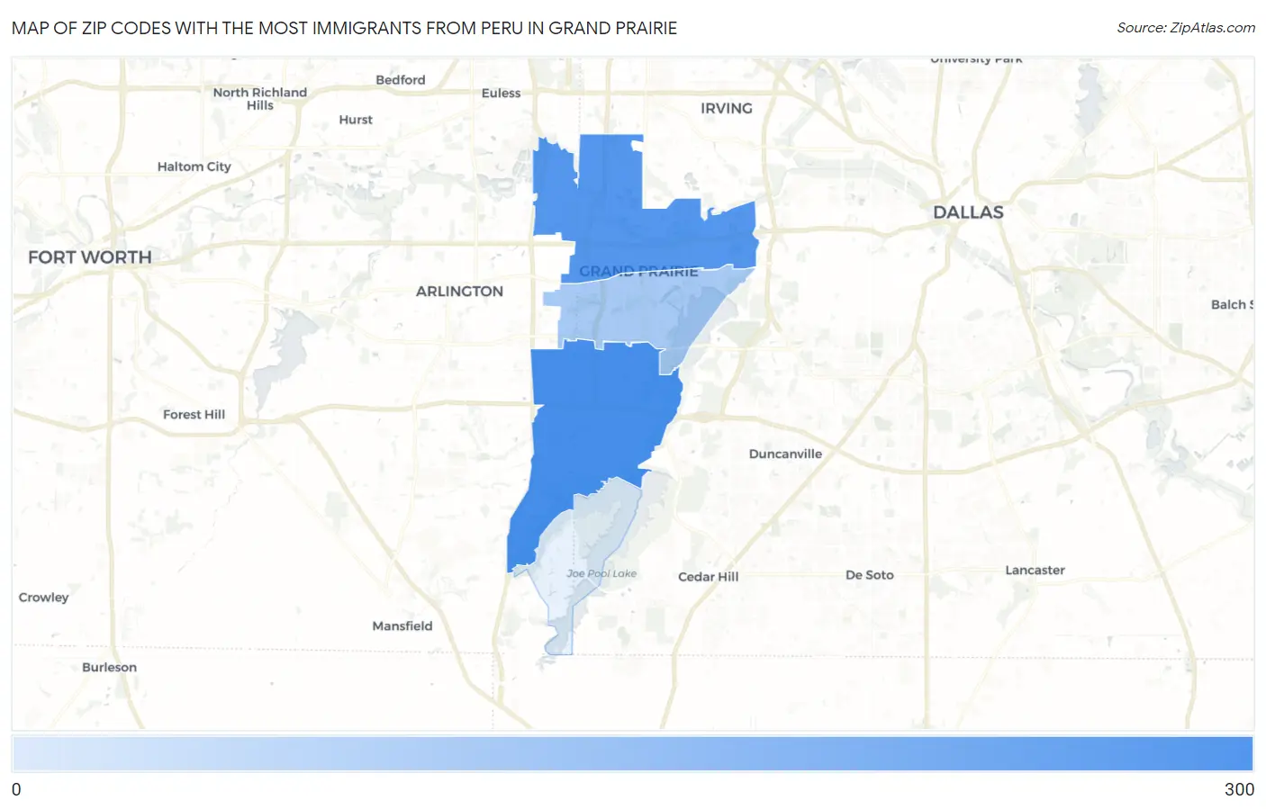 Zip Codes with the Most Immigrants from Peru in Grand Prairie Map