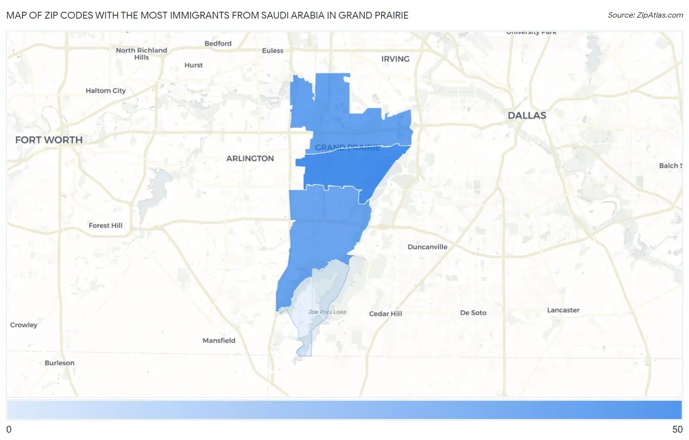 Zip Codes with the Most Immigrants from Saudi Arabia in Grand Prairie Map