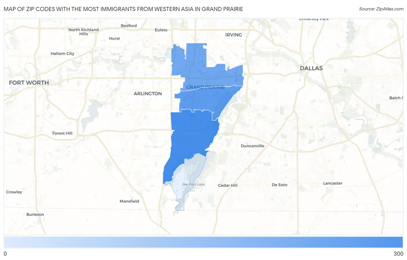 Zip Codes with the Most Immigrants from Western Asia in Grand Prairie Map