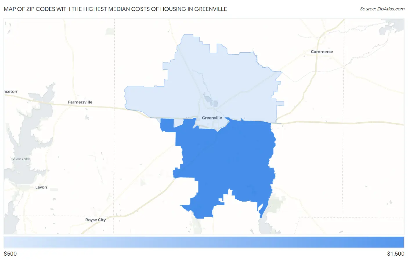 Zip Codes with the Highest Median Costs of Housing in Greenville Map