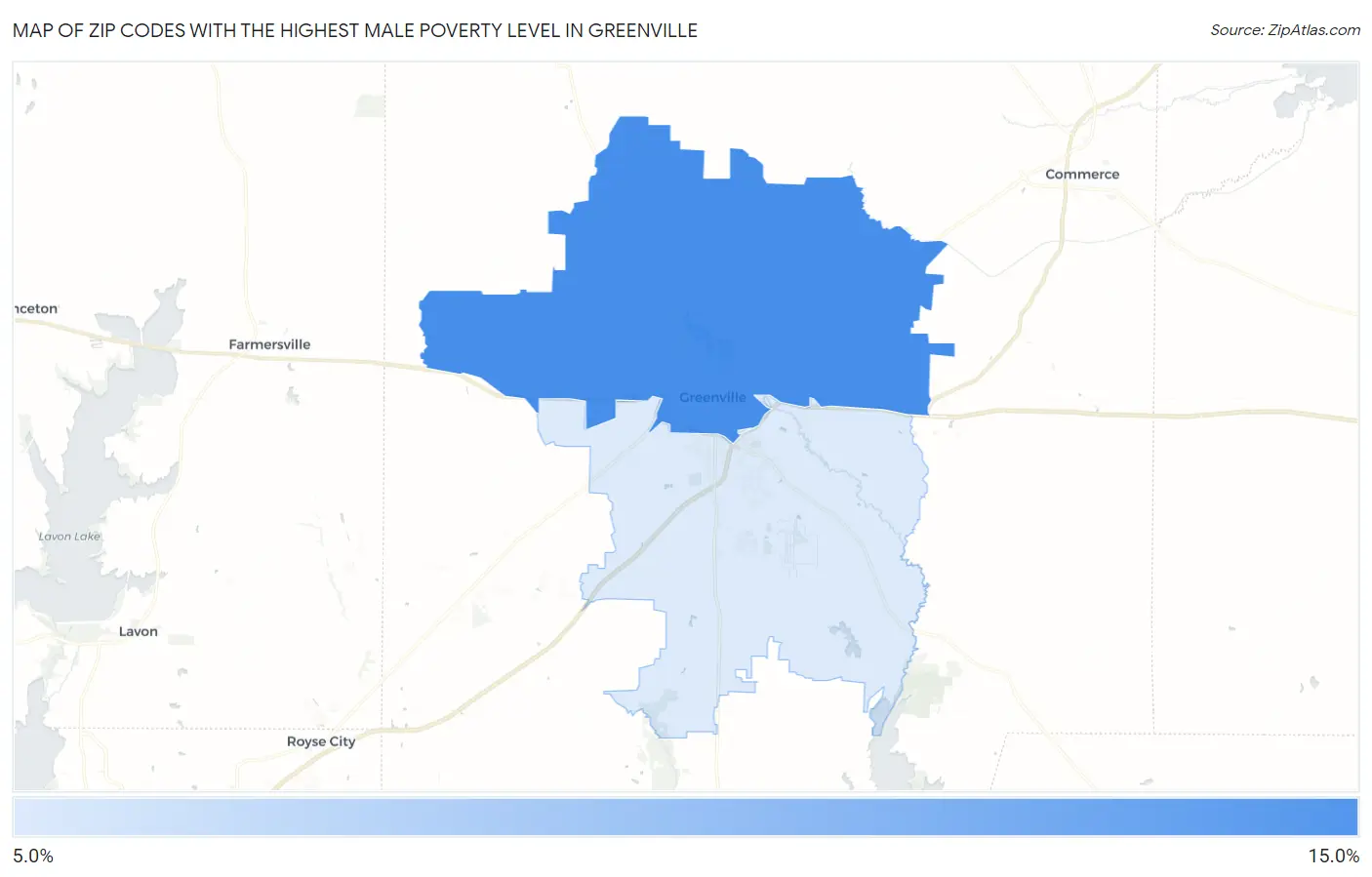 Zip Codes with the Highest Male Poverty Level in Greenville Map