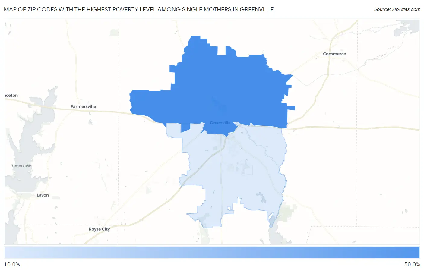 Zip Codes with the Highest Poverty Level Among Single Mothers in Greenville Map
