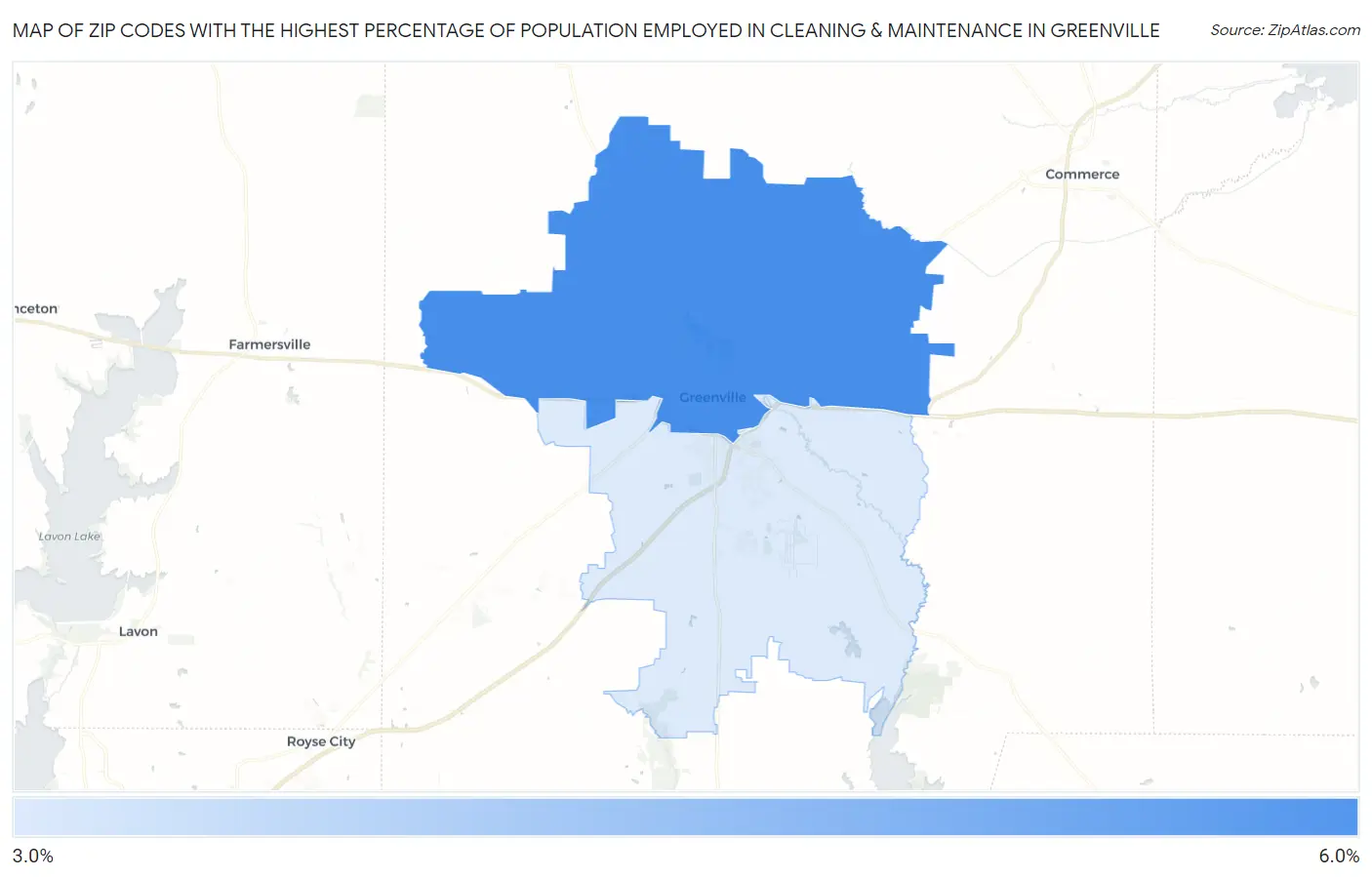 Zip Codes with the Highest Percentage of Population Employed in Cleaning & Maintenance in Greenville Map