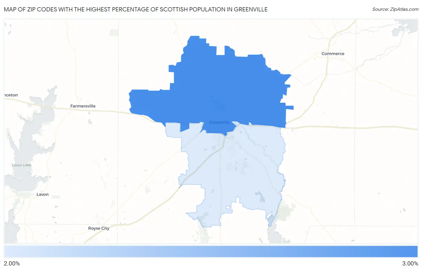 Zip Codes with the Highest Percentage of Scottish Population in Greenville Map