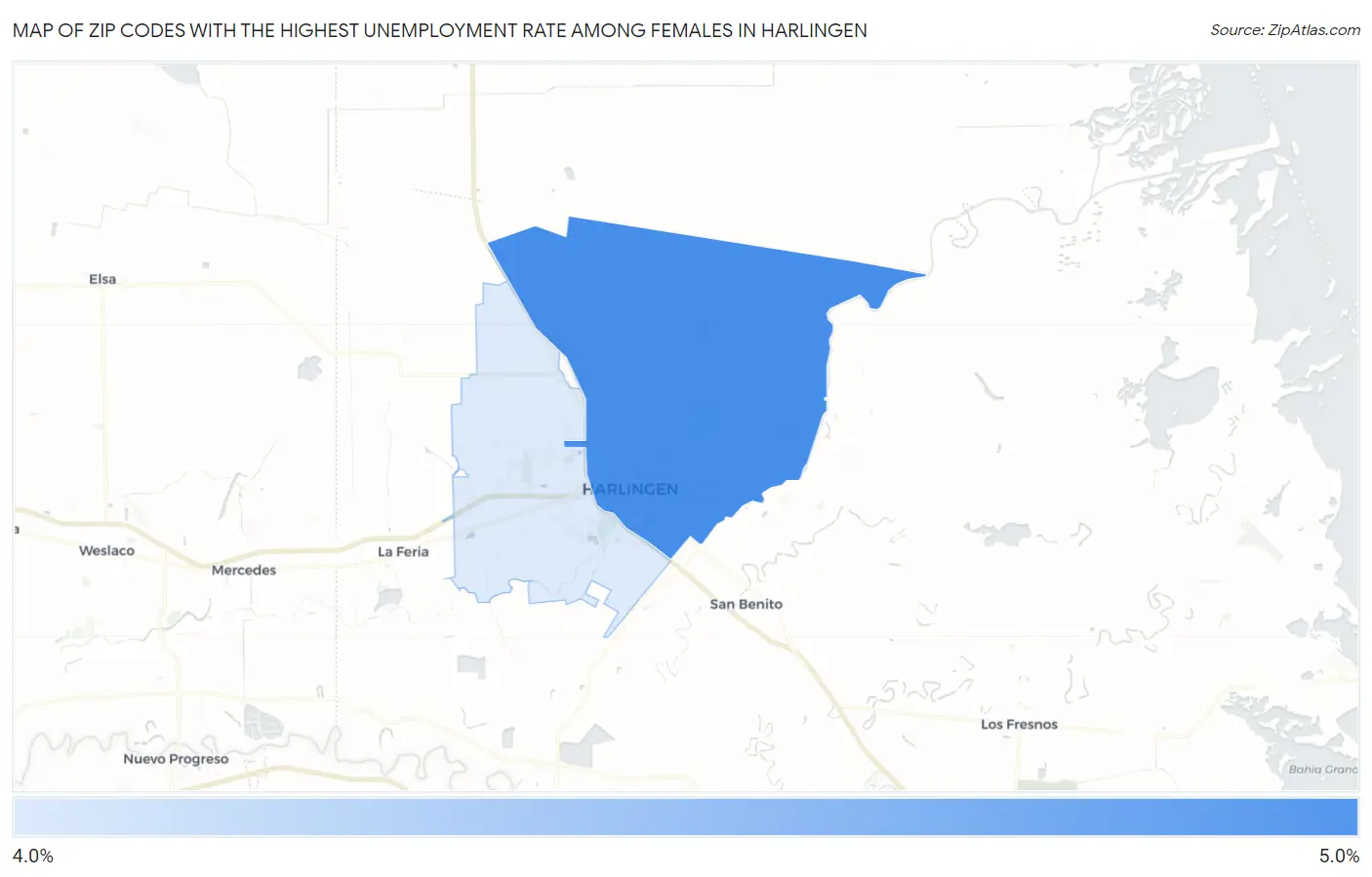Zip Codes with the Highest Unemployment Rate Among Females in Harlingen Map