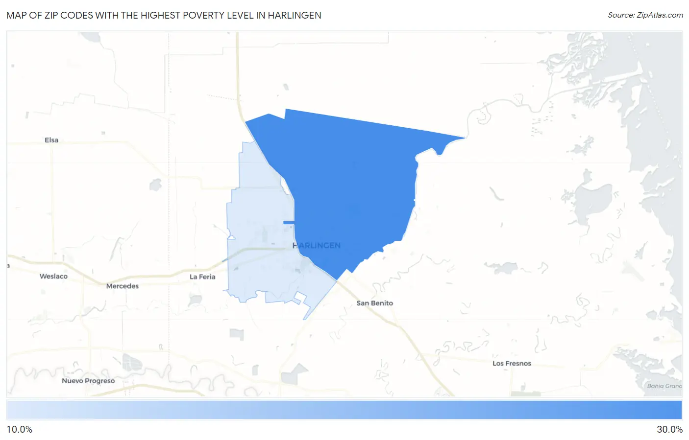 Zip Codes with the Highest Poverty Level in Harlingen Map