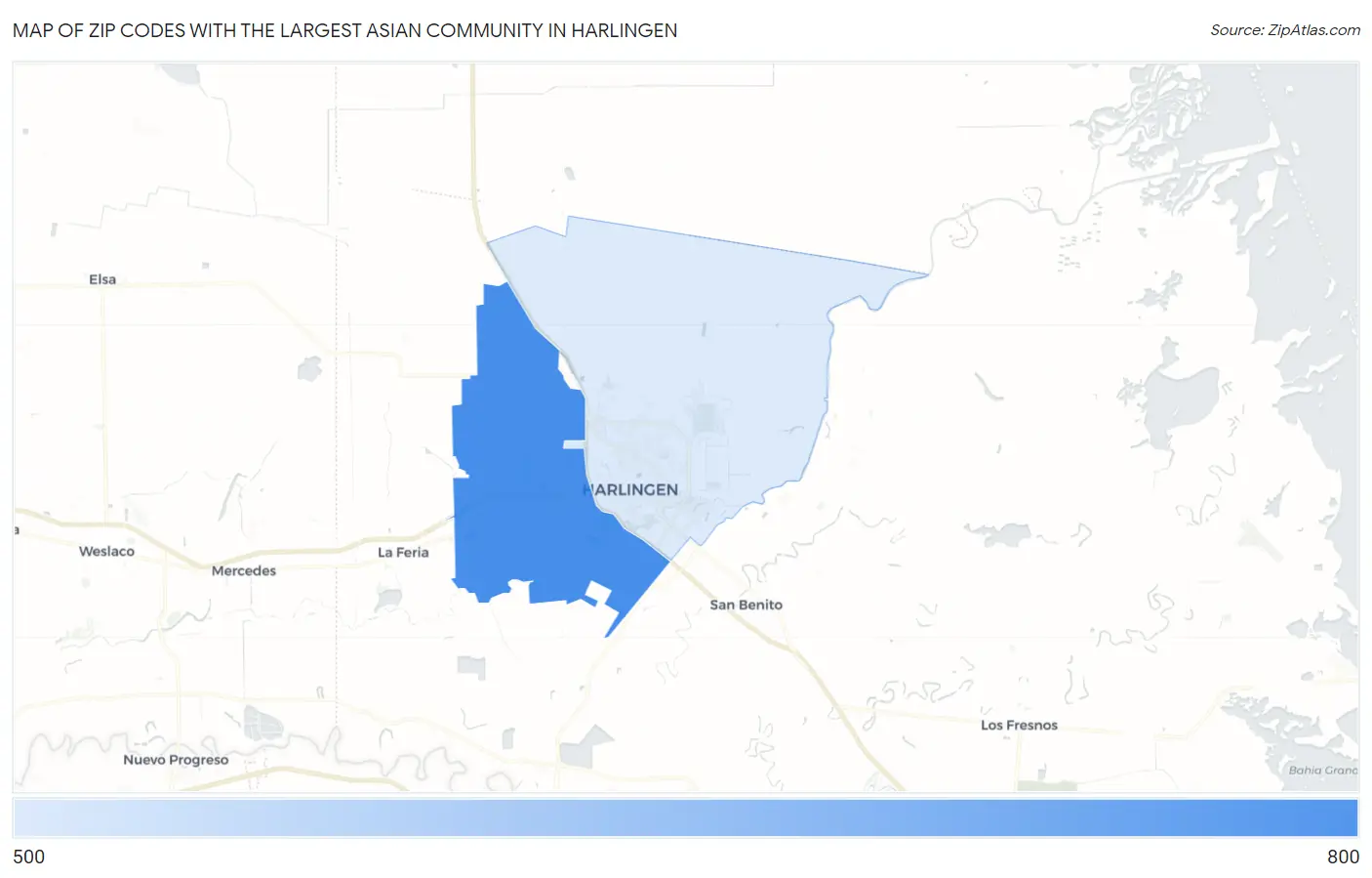 Zip Codes with the Largest Asian Community in Harlingen Map