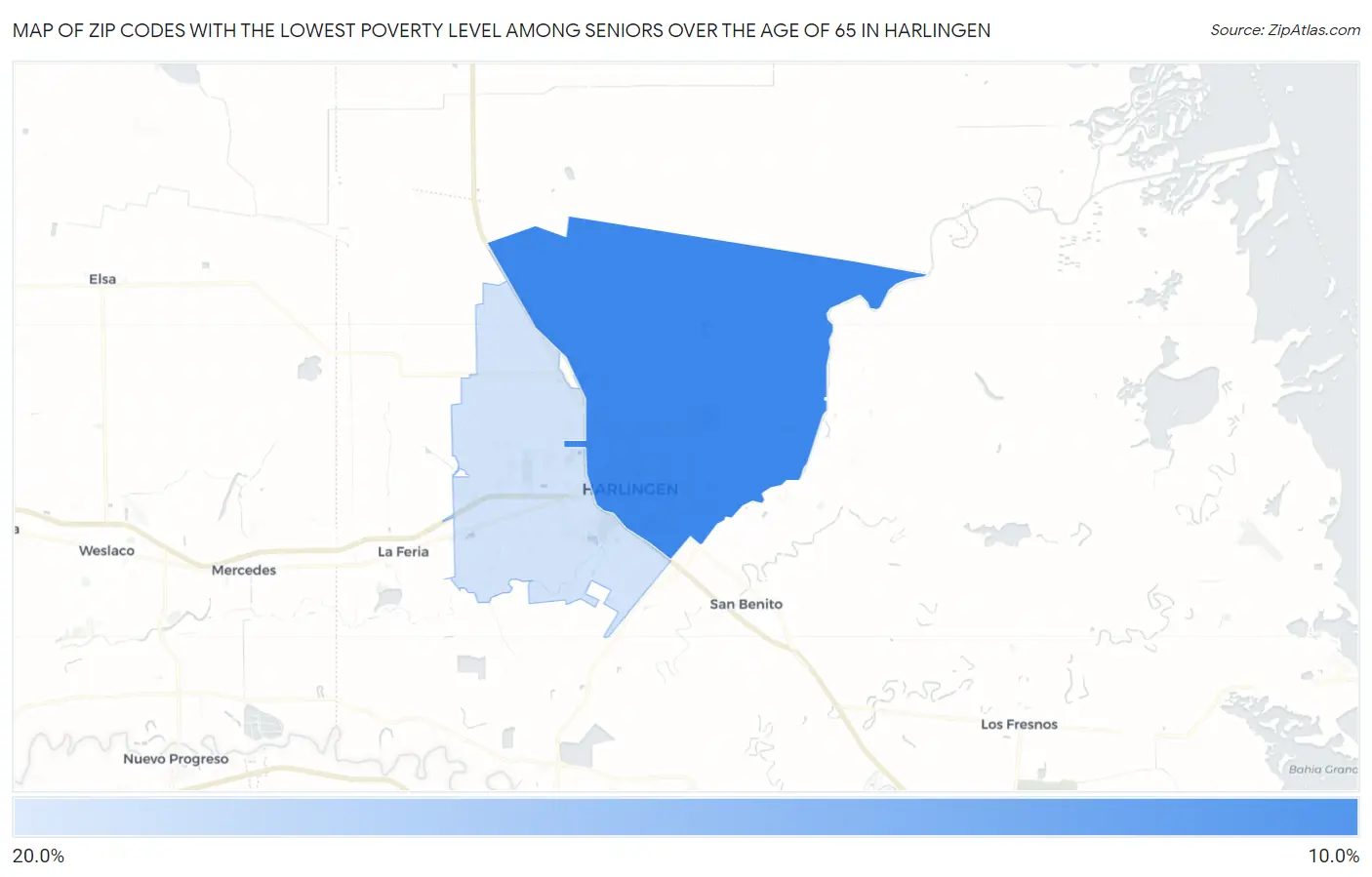 Zip Codes with the Lowest Poverty Level Among Seniors Over the Age of 65 in Harlingen Map