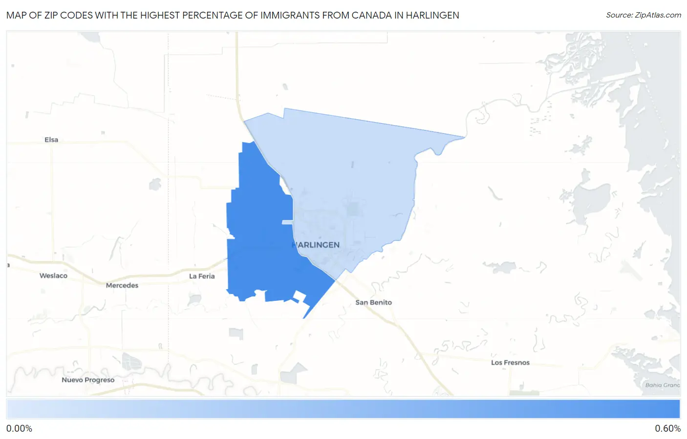 Zip Codes with the Highest Percentage of Immigrants from Canada in Harlingen Map