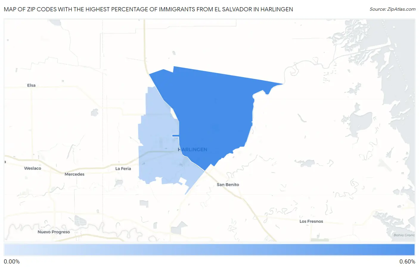 Zip Codes with the Highest Percentage of Immigrants from El Salvador in Harlingen Map
