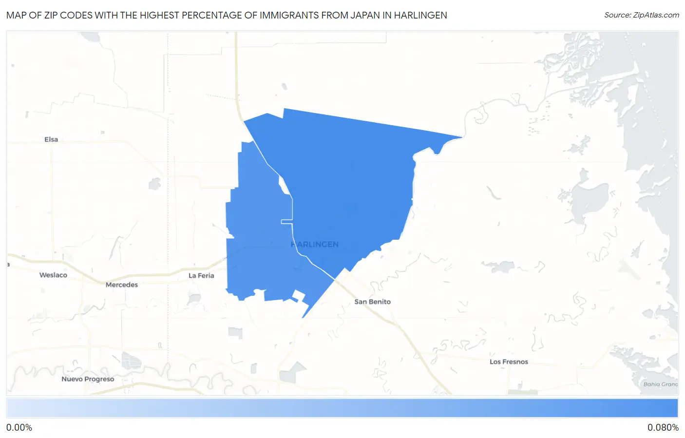 Zip Codes with the Highest Percentage of Immigrants from Japan in Harlingen Map
