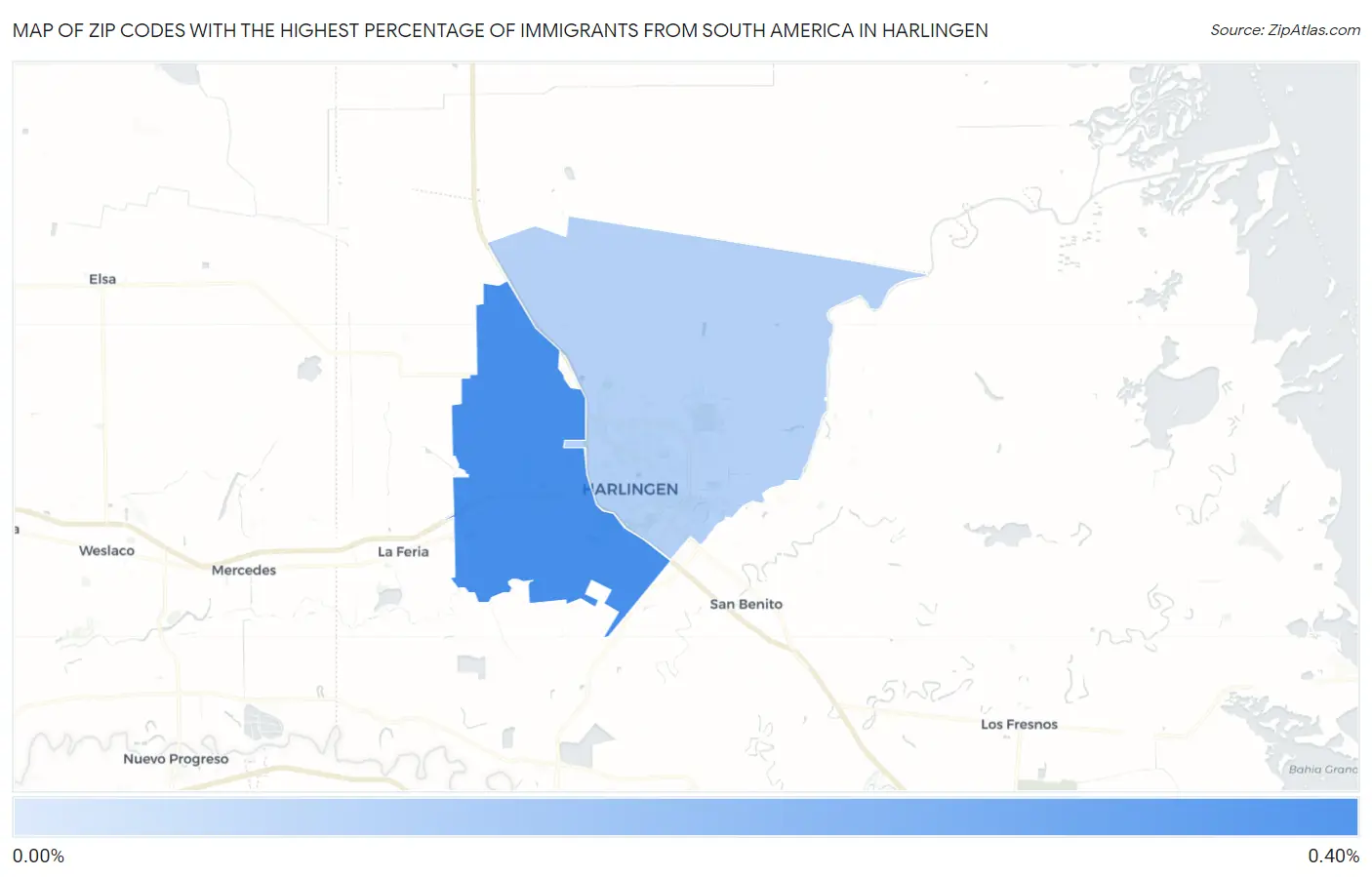 Zip Codes with the Highest Percentage of Immigrants from South America in Harlingen Map
