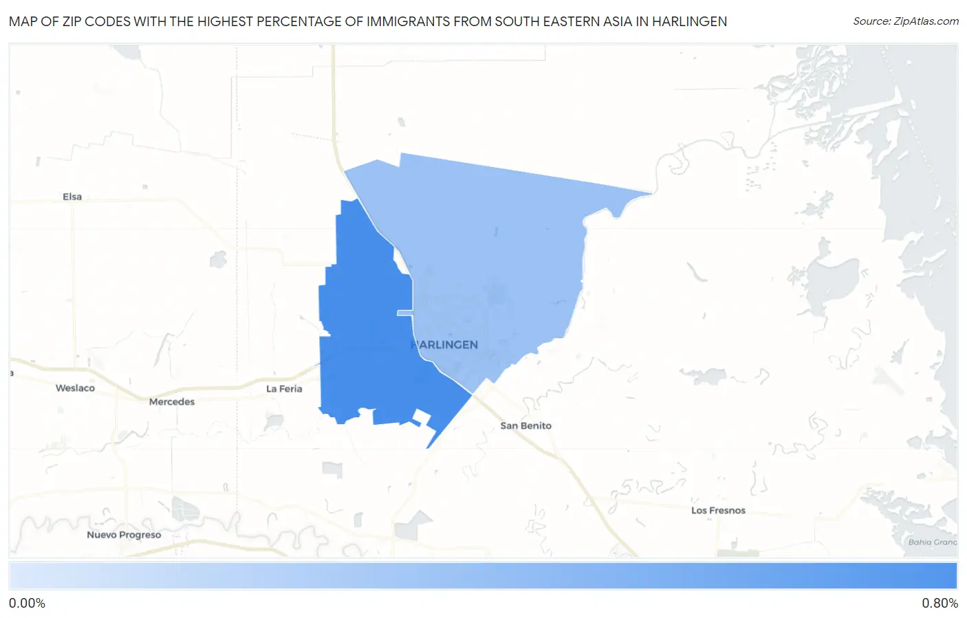 Zip Codes with the Highest Percentage of Immigrants from South Eastern Asia in Harlingen Map