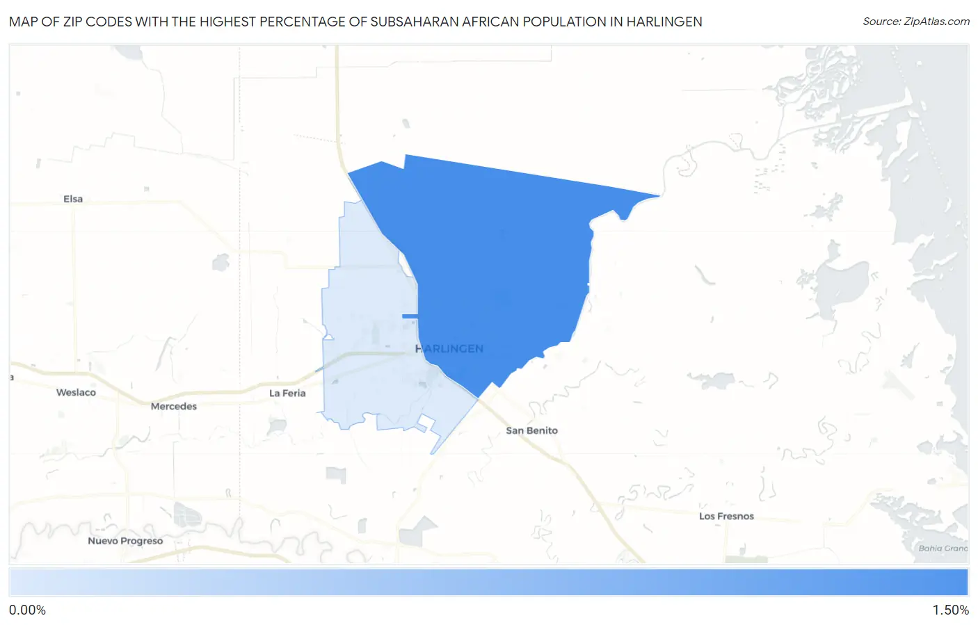 Zip Codes with the Highest Percentage of Subsaharan African Population in Harlingen Map