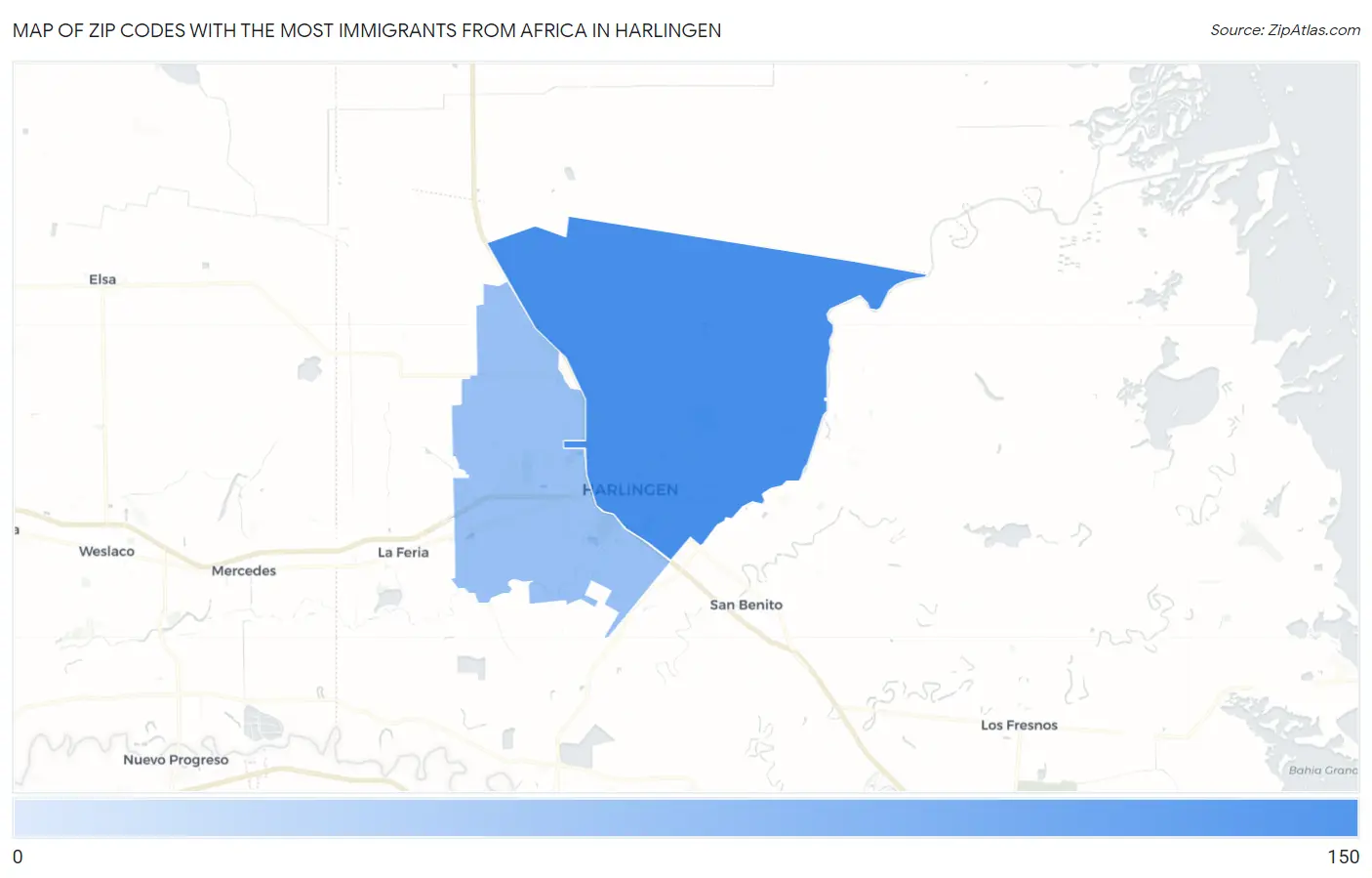 Zip Codes with the Most Immigrants from Africa in Harlingen Map