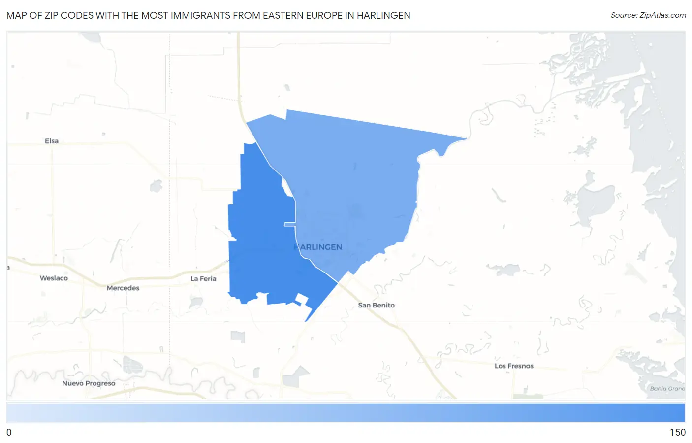 Zip Codes with the Most Immigrants from Eastern Europe in Harlingen Map