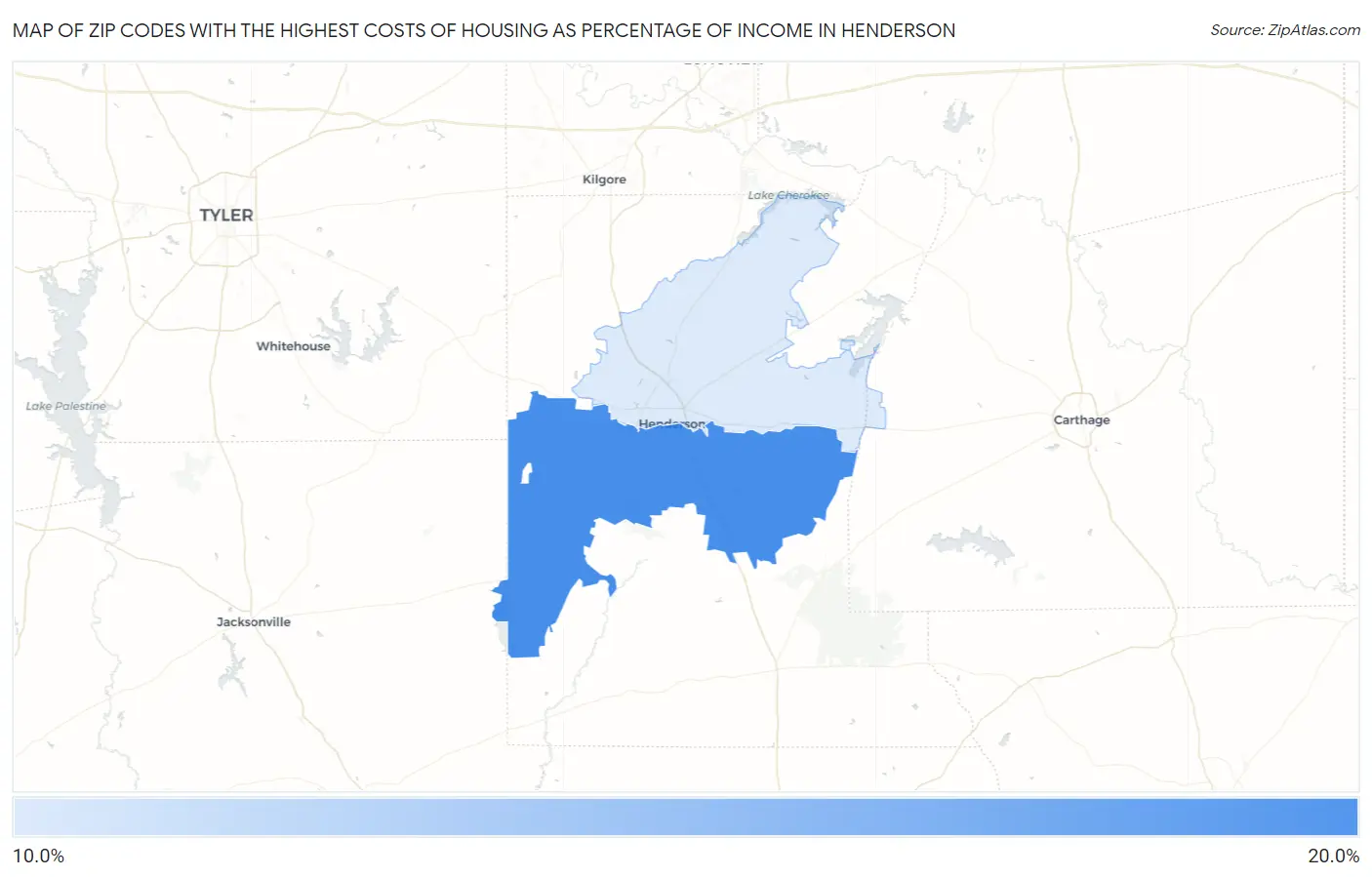 Zip Codes with the Highest Costs of Housing as Percentage of Income in Henderson Map