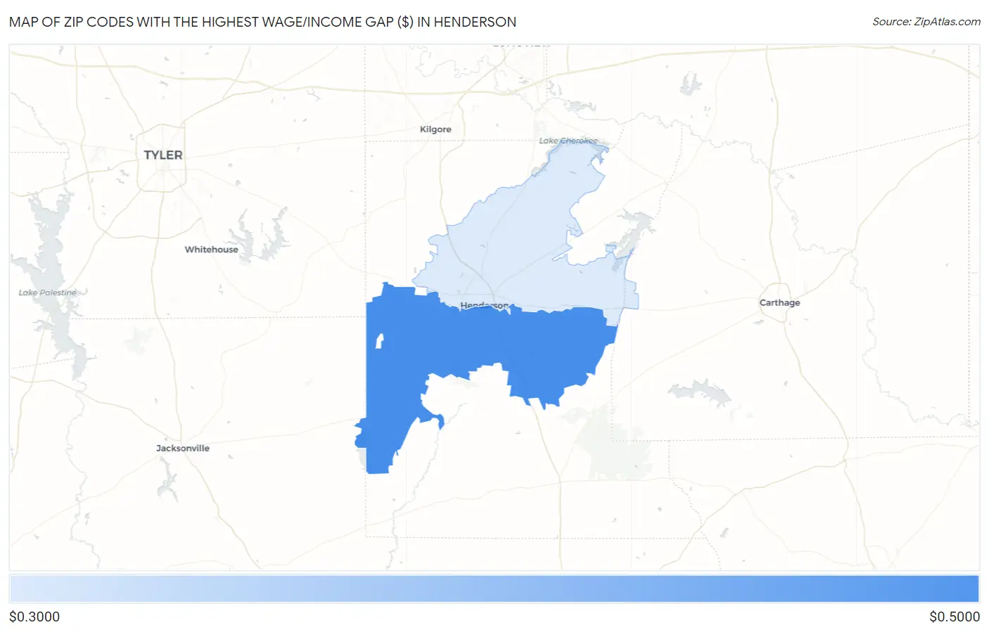 Zip Codes with the Highest Wage/Income Gap ($) in Henderson Map