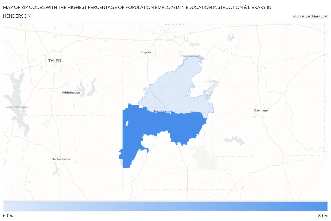 Zip Codes with the Highest Percentage of Population Employed in Education Instruction & Library in Henderson Map