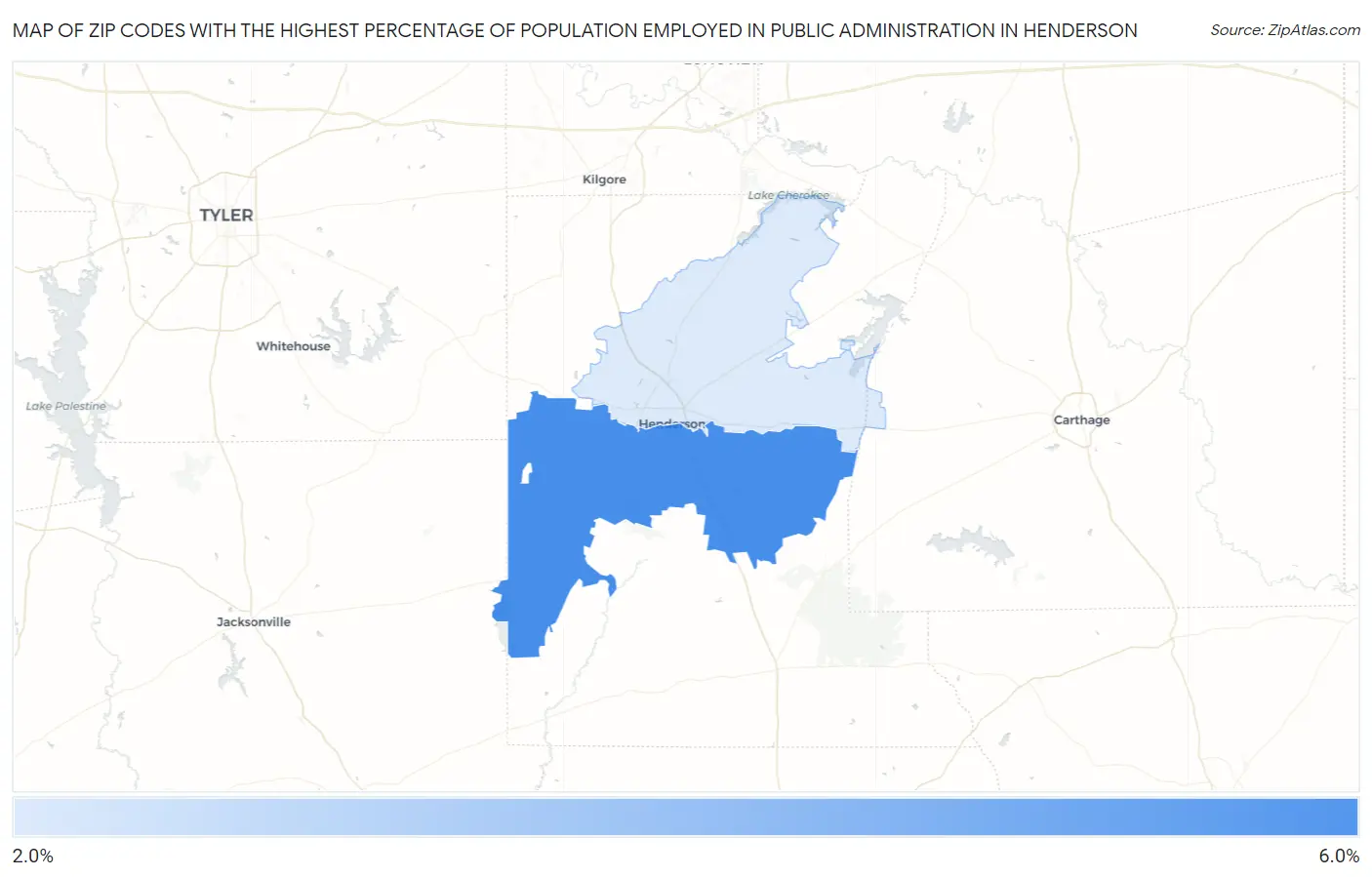 Zip Codes with the Highest Percentage of Population Employed in Public Administration in Henderson Map