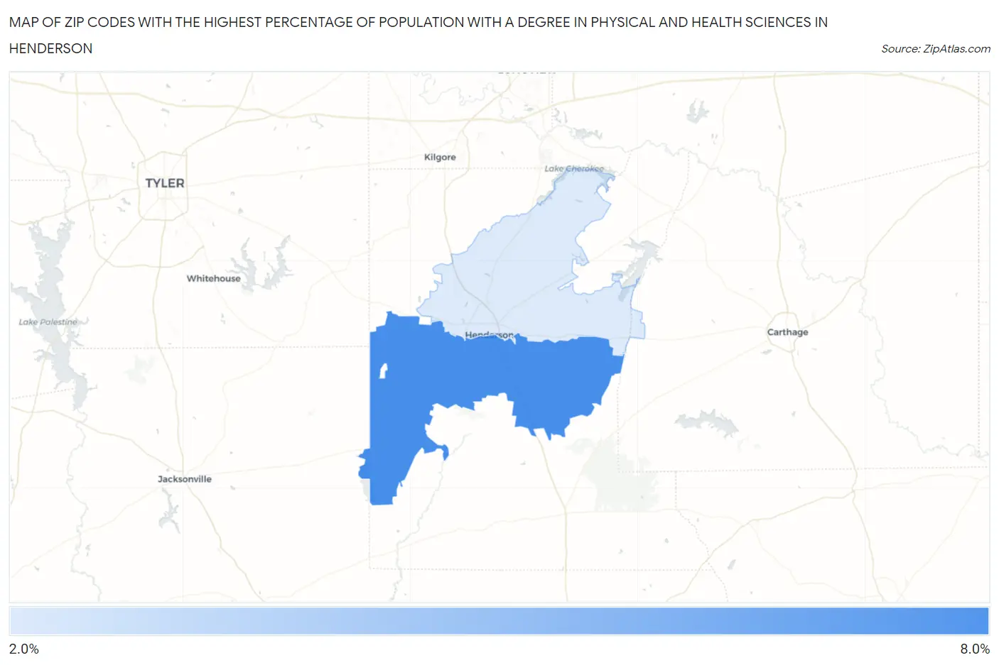 Zip Codes with the Highest Percentage of Population with a Degree in Physical and Health Sciences in Henderson Map