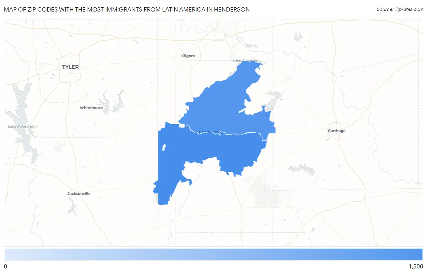 Zip Codes with the Most Immigrants from Latin America in Henderson Map