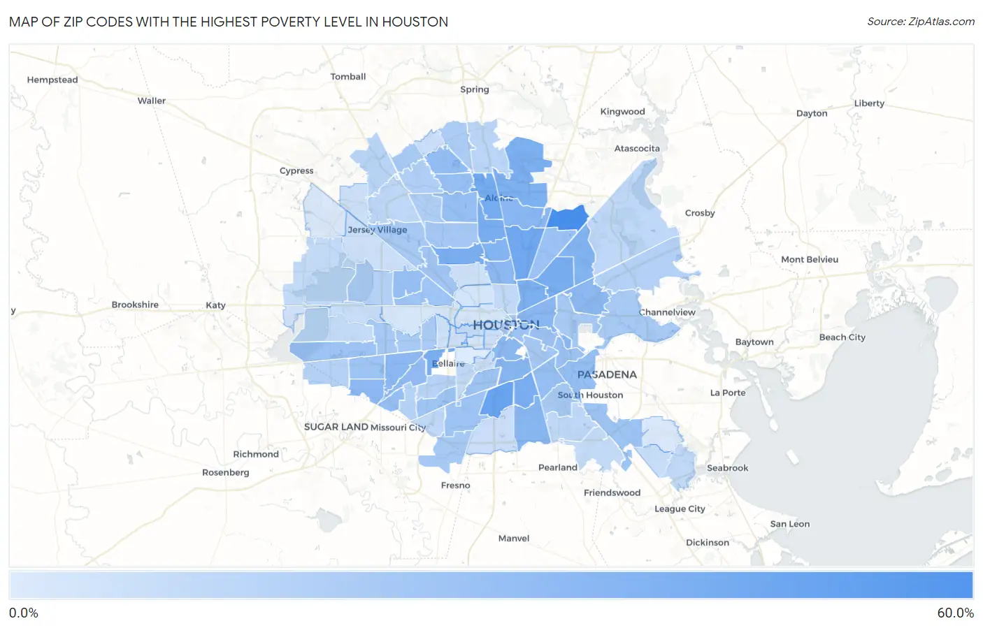 Zip Codes with the Highest Poverty Level in Houston Map