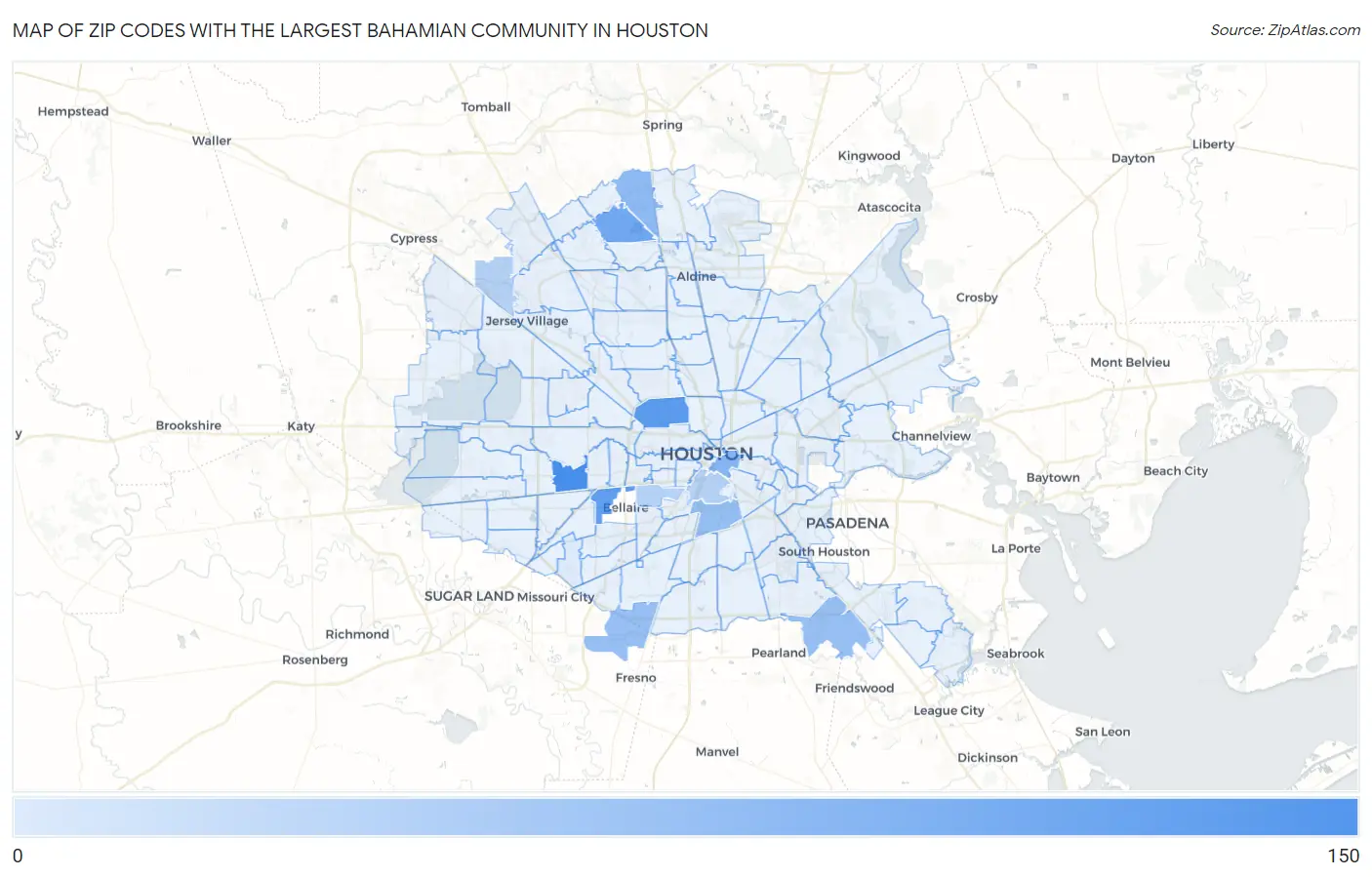 Zip Codes with the Largest Bahamian Community in Houston Map