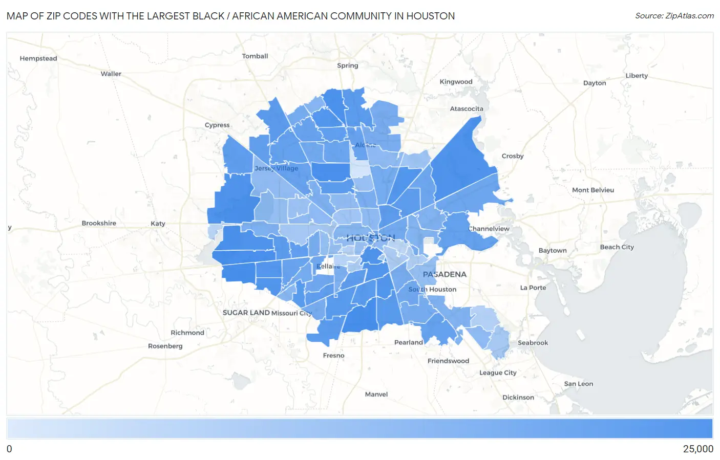 Zip Codes with the Largest Black / African American Community in Houston Map