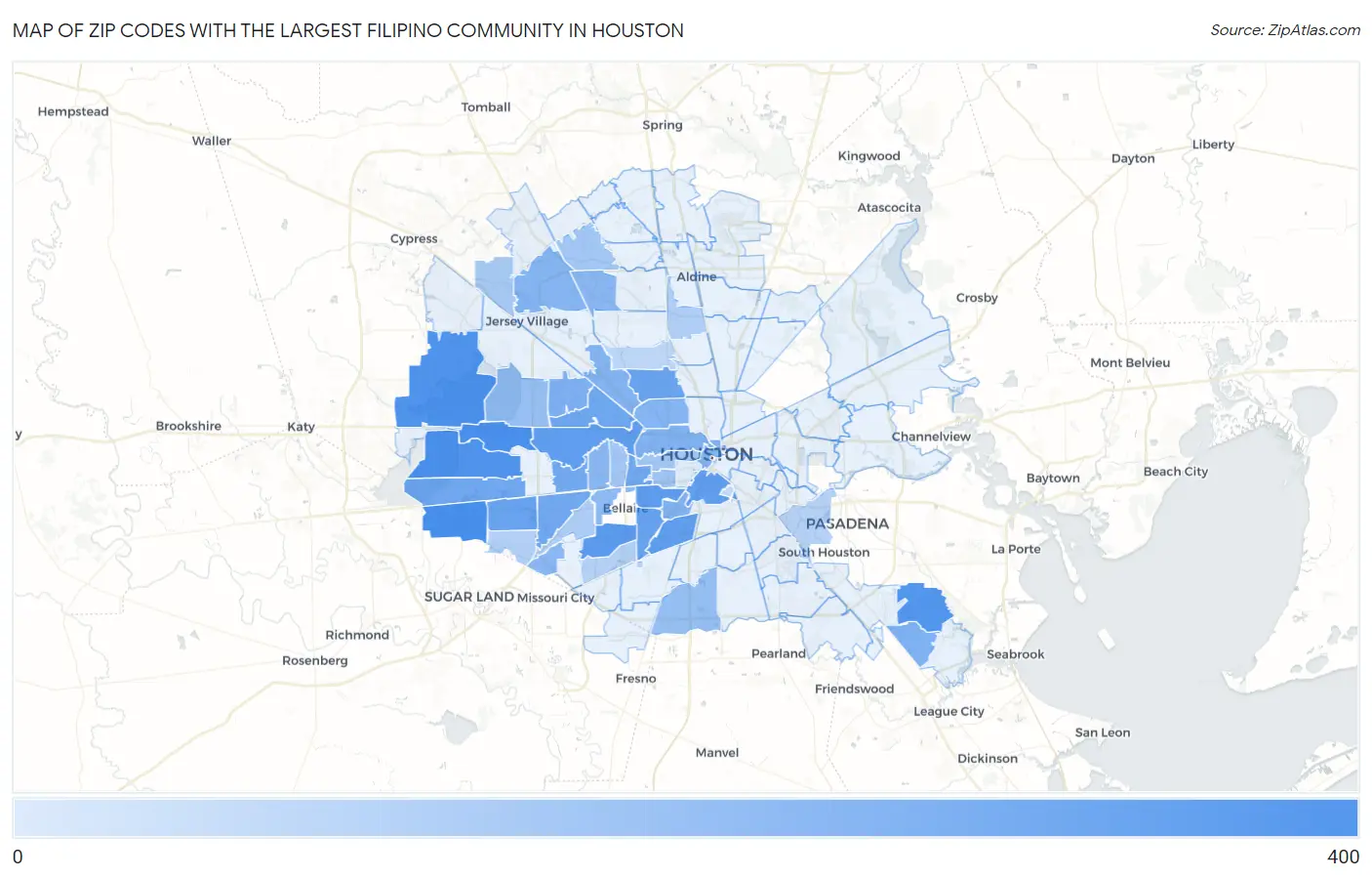 Zip Codes with the Largest Filipino Community in Houston Map