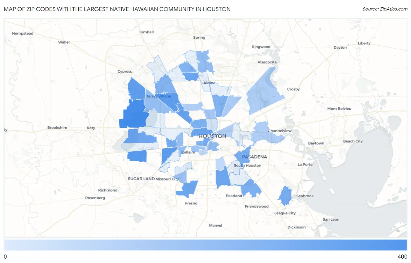 Zip Codes with the Largest Native Hawaiian Community in Houston Map