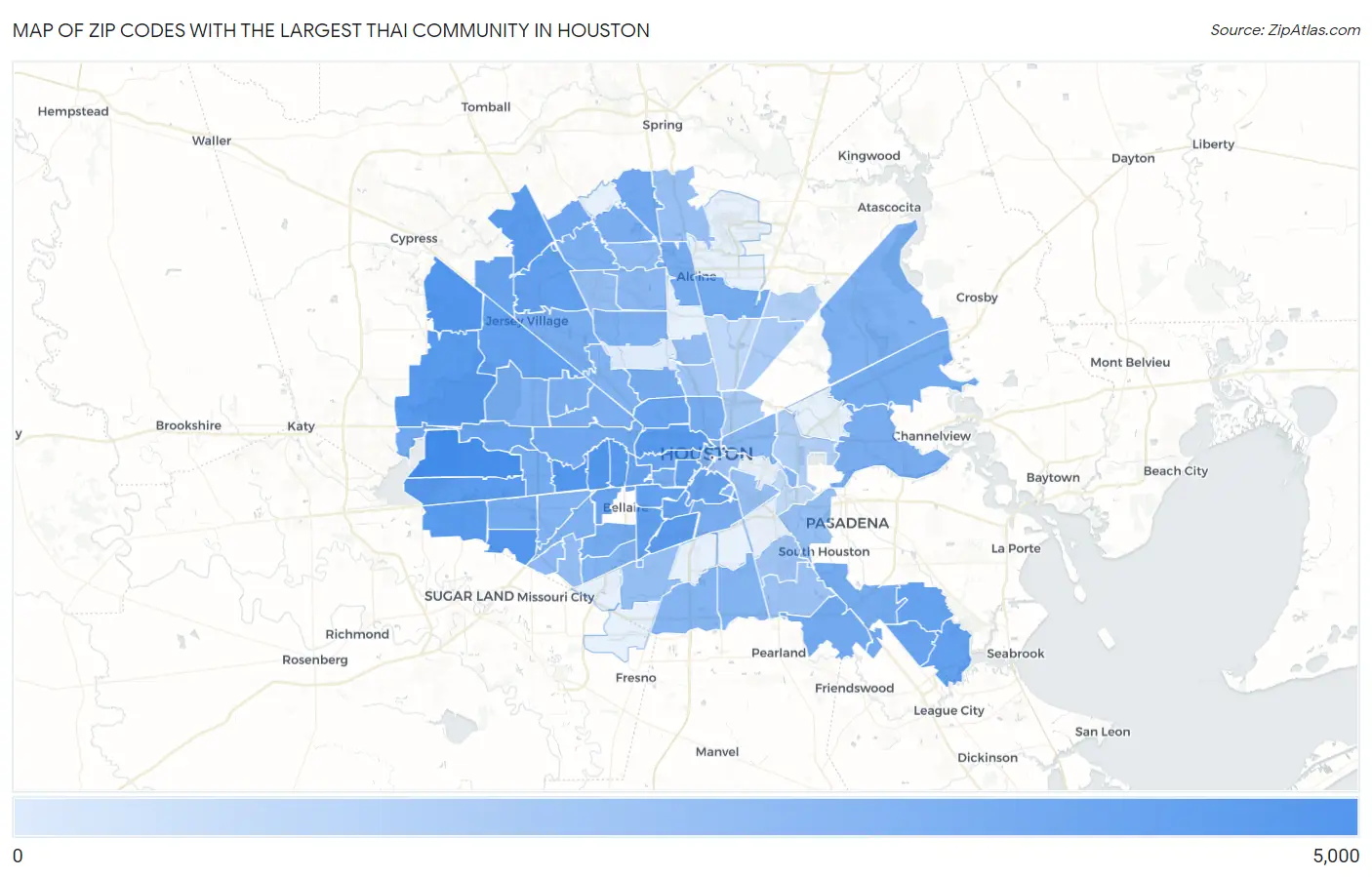 Zip Codes with the Largest Thai Community in Houston Map
