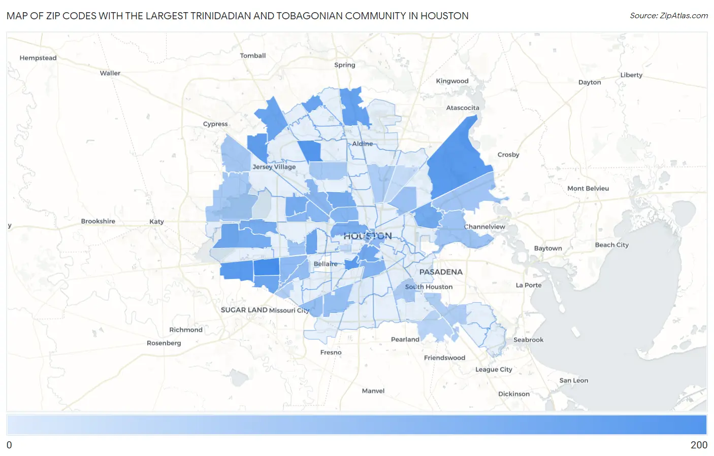 Zip Codes with the Largest Trinidadian and Tobagonian Community in Houston Map