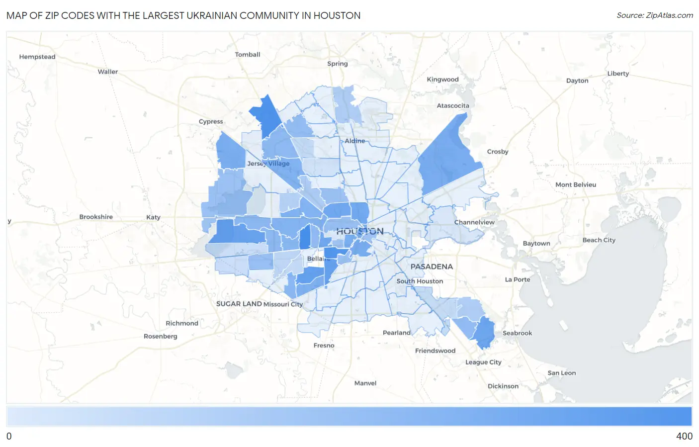 Zip Codes with the Largest Ukrainian Community in Houston Map