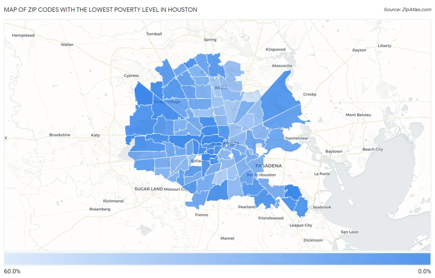 Zip Codes with the Lowest Poverty Level in Houston Map