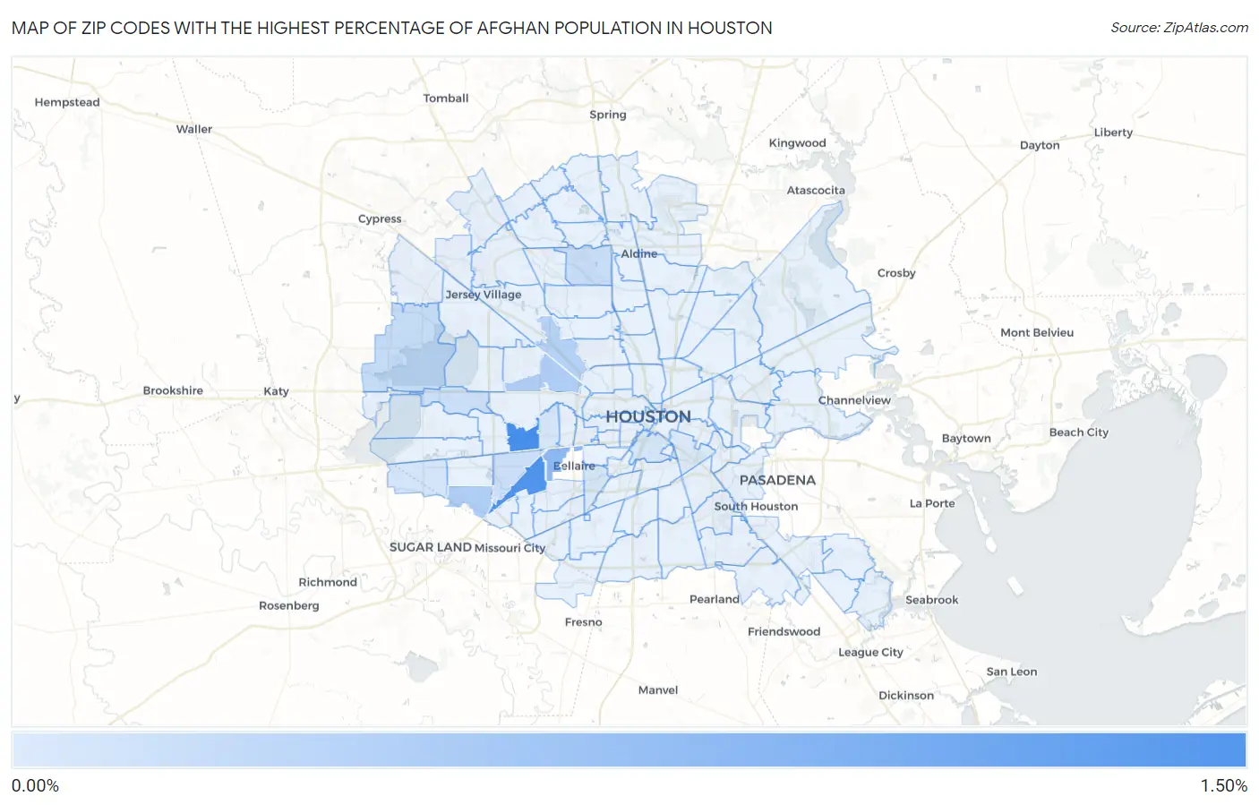 Zip Codes with the Highest Percentage of Afghan Population in Houston Map